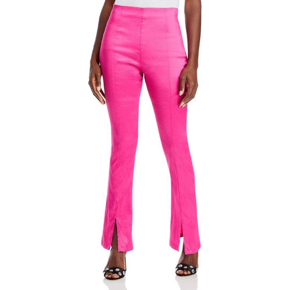 Hosbjerg Elora High Waist Pink Flare Pants Slit Hems Hot Pink Medium M NWT NEW